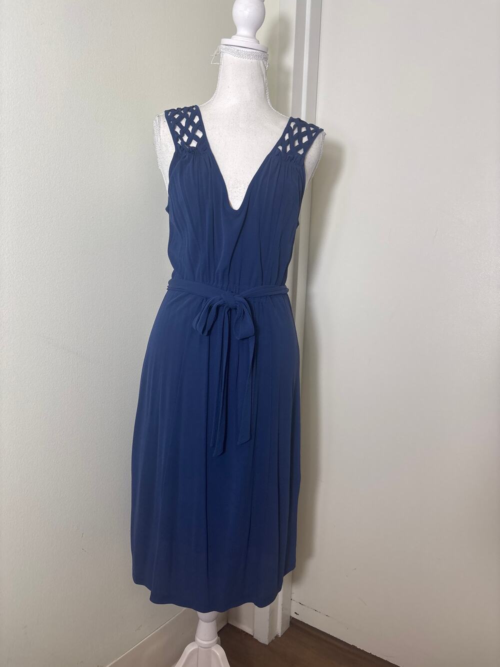 Tracy Reese Navy Blue Sleeveless V-Neck A-Line Knee Length Dress Sz S